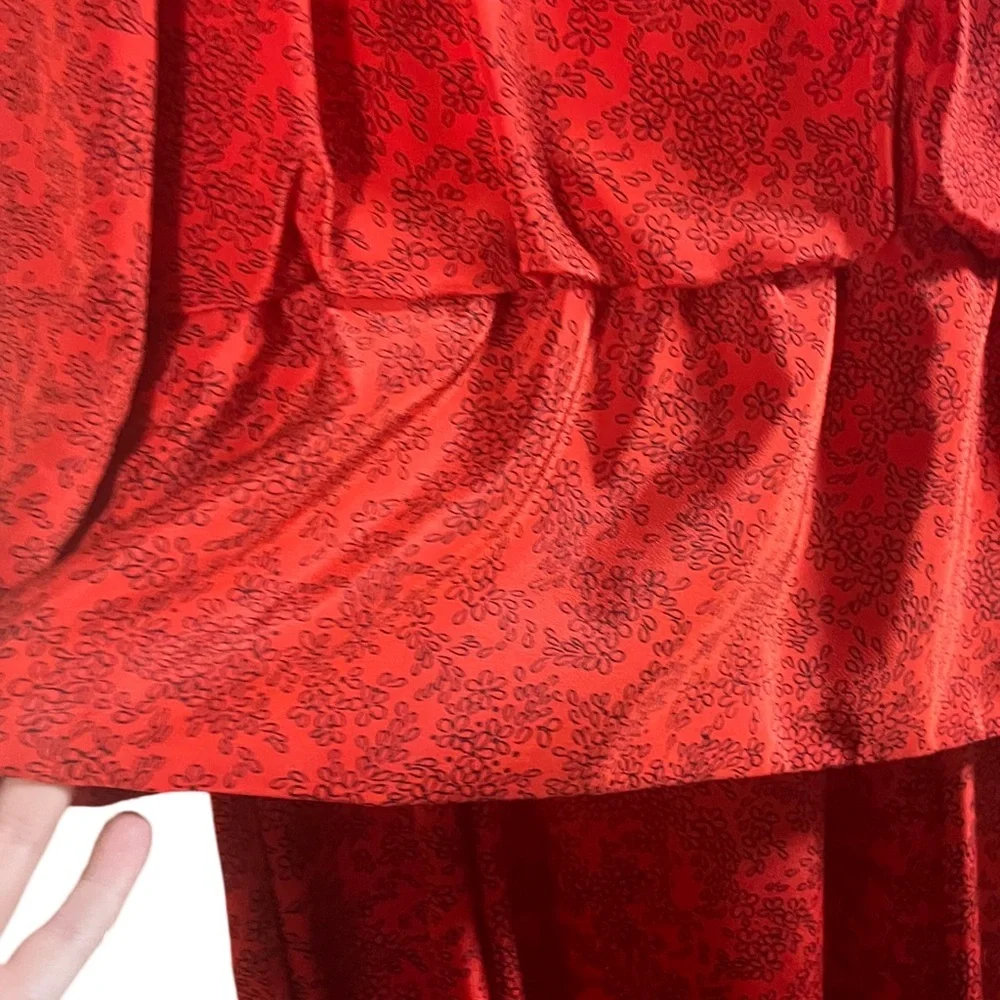 1980’s Vintage Dave & Johnny Red Peplum Midi Dress Red Floral Print with Lace​ - Picture 5 of 13